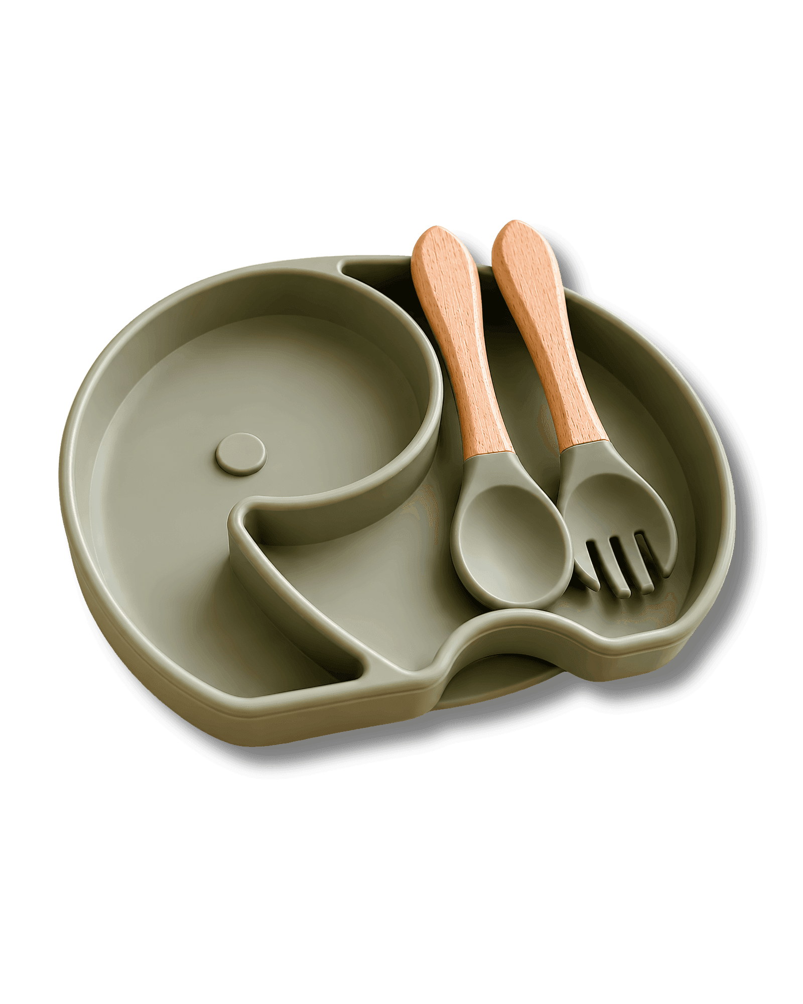 Plato de Silicona Elefante con Cubiertos de Madera - Vista 1